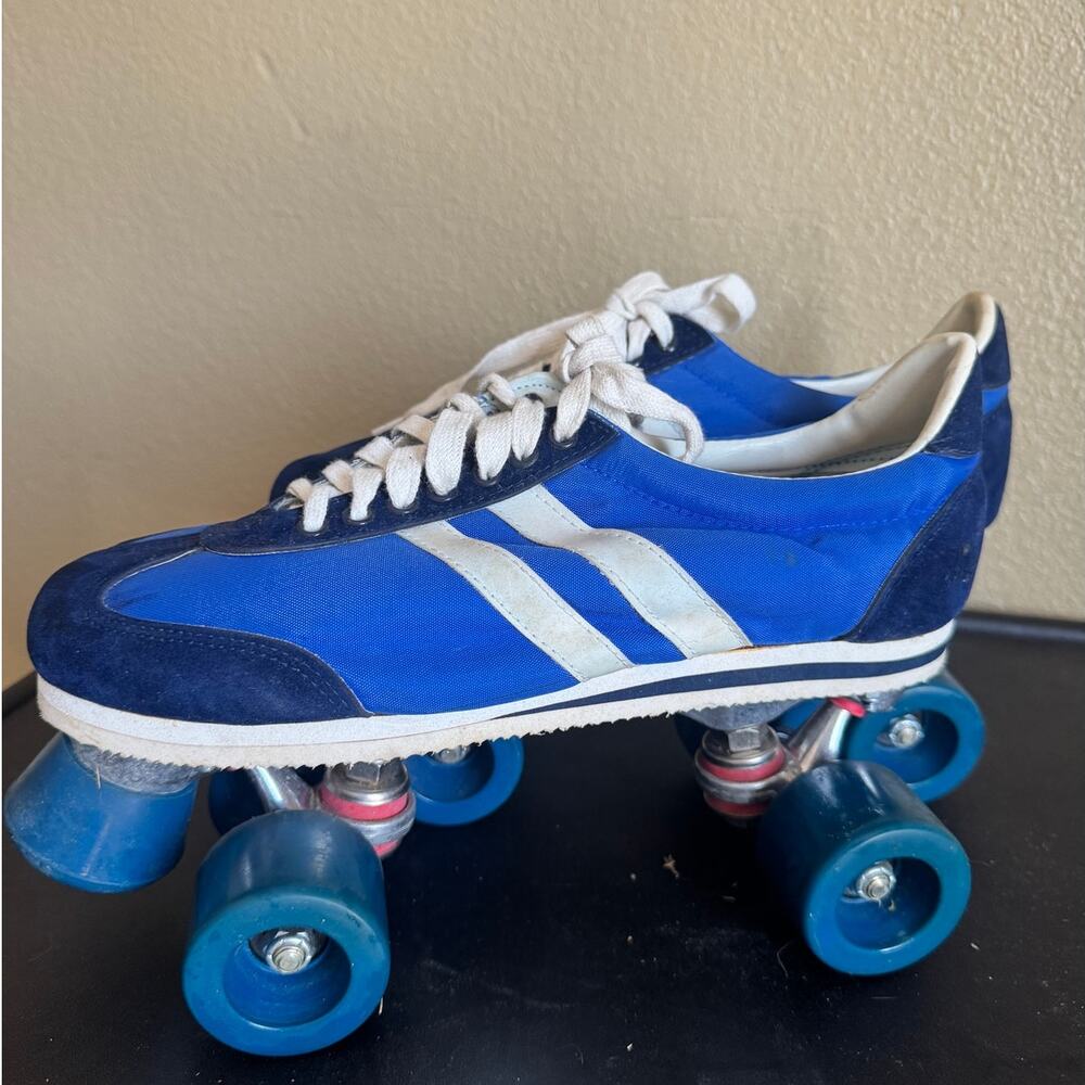 Vintage 1970s Trax Sneaker Roller Skates Blue Nylon Quad Retro Men 8 Women 10